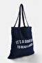 Dark Blue Denim Slogan Printed Women's Maxi Shoulder Bag Takss26Oc00118 - 4