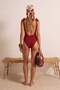Burgundy Textured Square Neck Covered Bow Detailed Regular Swimsuit Tbess26Ma00103 - 4