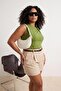 Oil Green Fitted/Sleeveless Gathered Stretchy Knitted Blouse Tbbss26Af00261