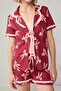 Burgundy 3-Piece 100% Cotton Ribbon Knitted Pajamas Set Thmss26Pt00284 - 3