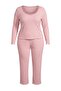 Pembe Çizgili Dantel Detaylı Fitilli Yumuşak Tuşe Kışlık Örme Pijama Takımı TBBAW27AI00002 - 4
