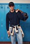Lacivert Regular/Normal Kesim Yaka Detaylı Fırçalı Selanik Yumuşak Sweatshirt TMNAW27SW00003 - 4