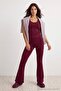 Bordo Fırçalı Soft Kumaş Flare/İspanyol Paça Örme Spor Tayt THMSS26TY00016 - 2