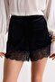Black Super Mini Velvet Shorts with Lace Detail Tpraw27Sr00002 - 3