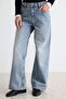 Açık Mavi %100 Pamuk Yüksek Bel Bilek Boy Wide Leg Jeans TWOAW27JE00094 - 3