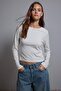 Ekru Pamuklu Bisiklet Yaka Fitteed/Vücuda Oturan Esnek Örme T-Shirt TWOAW27TS00039 - 2
