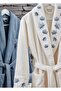 Leaf 6 Piece Cotton Family Bathrobe Set - Cream/Blue - 2