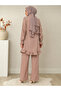 Stone Detailed Buttoned Cotton Double Suit Mink - 3