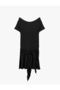 Viscose Lycra Fabric Slim Fit Tie Detailed Short Sleeve Boat Neck Off Shoulder Mini Dress - 3