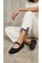 Women's Black Strass Stone Buckle Stylish Suede Ballerinas 1.5cm Byndrsvn01 - 7