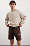 Mauris Men's Relaxed Bitter Brown Shorts with Print Detail - 8