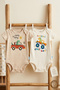 2-Pack 100% Cotton Car Organic Printed Snap Fastener Baby Bodysuit 193-204