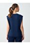 Navy Blue Straight Cut Crew Neck Sleeveless Knitted Blouse - 5
