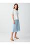 Sky Blue High Waist Relaxed Fit Pleated Mesh Midi Skirt - 3