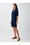 Navy Blue Polo Collar Short Sleeve Modal Knitted Mini Dress - 3