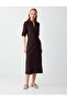 Bitter Brown Polo Collar Elbow Sleeve Knitted Midi Dress - 3