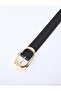 Leather-Look Belt with Black Large Metal Buckle