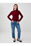 Burgundy Turtleneck Long Sleeve Knitwear Sweater with Button Detail - 2