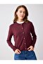 Burgundy Shiny Button Detailed Round Neck Knitwear Cardigan