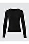 Black Slim Fit Long Sleeve Boat Neck Knitted Blouse - 6
