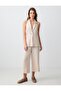 Stone 100% Linen Relaxed Cut High Waist Wide Leg Woven Trousers