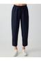 Navy Blue 100% Linen High Waist Narrow Leg Woven Trousers - 4