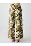 Stone 100% Linen Relaxed Cut High Waist Loose Wide Leg Patterned Trousers - 6