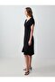 Black V-Neck Short Sleeve Midi Knitted Dress - 2