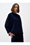 Navy Blue Relaxed Fit Hooded Velvet Sweatshirt - 4
