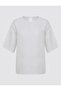 White 100% Linen Relaxed Cut Short Sleeve Crew Neck Blouse - 7