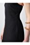 Black 100% Linen Slim Fit Open Neck Strapless Midi Dress - 5