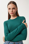 Women's Ecru Emerald Green 2-Pack Crew Neck Basic Knitted Blouse with Finger Loop Detail Cr00440 - 7