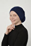 Buttoned Navy Blue Ready-To-Wear Turban Hijab Cap Suitable for Medical Use - 3