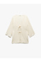 Long Sleeve Textured Long Cardigan with Bow Tie Detail - 3