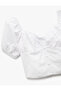 Slim Fit Lace Detailed Sweetheart Neck Short Balloon Sleeve Crop Blouse - 5