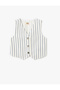 Cotton Button Detailed V-Neck Striped Crop Vest - 3