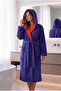 Hooded Navy Blue Women'S/Men's Unisex Home, Hotel, Spa, Bath Robe One Piece (Red Inside)