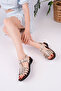 Women's Beige Velvet Wedged Heel Orthopedic Sandals - 2