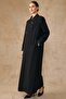 Stone and Satin Detailed Lined Oversized Overcoat Black 6837 - 4