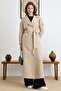 Unlined Long Trench Coat with Epaulet and Cape Detail Stone 6808 - 4