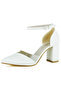 Aurora White Vegan Transparent Design Pointed Toe Thick Heeled Classic Shoes - 4