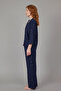 Navy Blue Viscose Woven Pajama Set with Ribbon/Bow and Flowers - 5