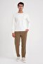 Comfort Fit Embroidered Front Cotton Crew Neck Long Sleeve Ecru T-Shirt Ts 920 - 2