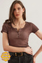 Women's Washed Bitter Coffee Snap Camisole Blouse Blz- 19000171
