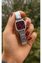 Special Design Vintage Silver Color Trend Claret Red Dial Square Women Wristwatch