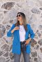 Blue Sleeve Gather Detail Blazer