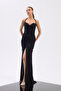 Black Halter Neck Lace Evening Dress