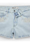 Regular Fit Mini Denim Shorts with Cotton Embroidery Detail - 8