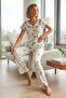 Floral Patterned Cotton Boat Neck Wrinkled Soft Summer Pajama Set Yellow - 6
