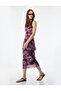 Square Neck Floral Patterned Strappy Midi Tulle Bodycon Dress - 2
